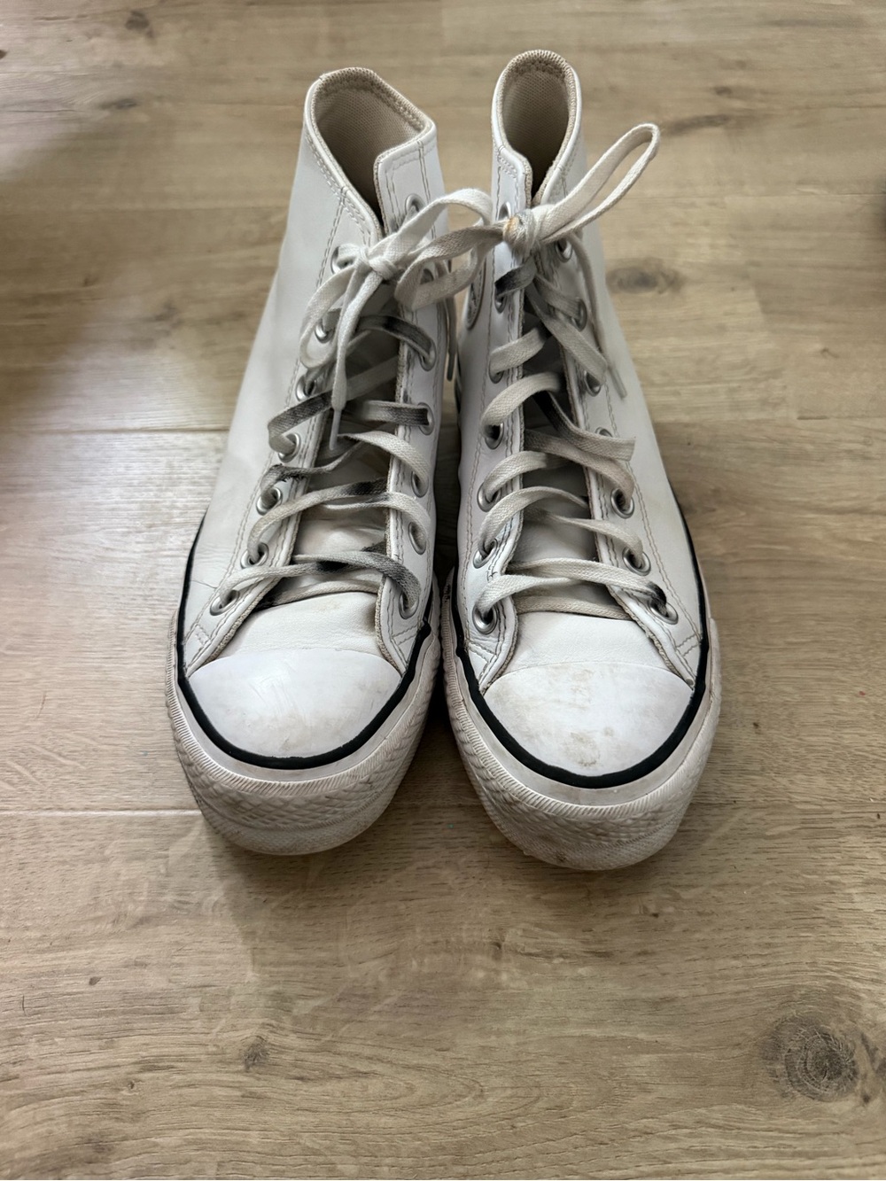 White High-Top Converse Sneakers- leather